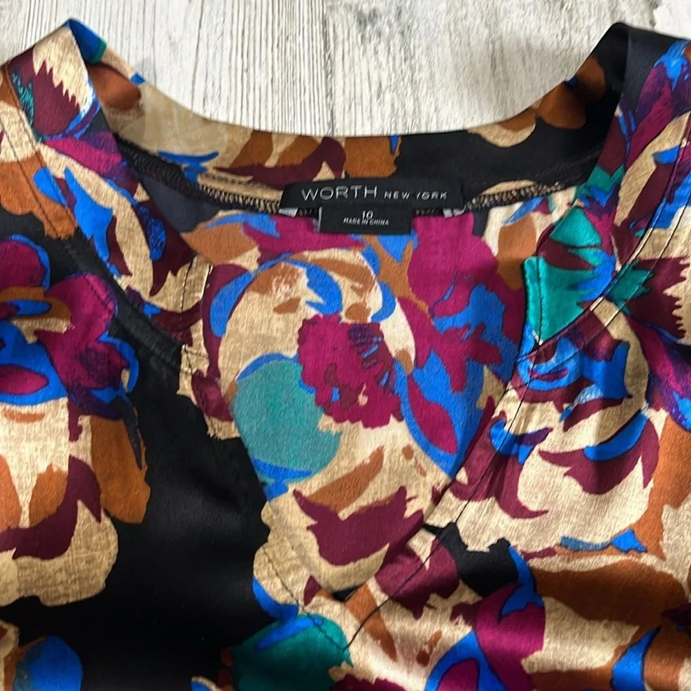 WORTH New York Floral Silk Blouse Size 10 - Picture 7 of 10